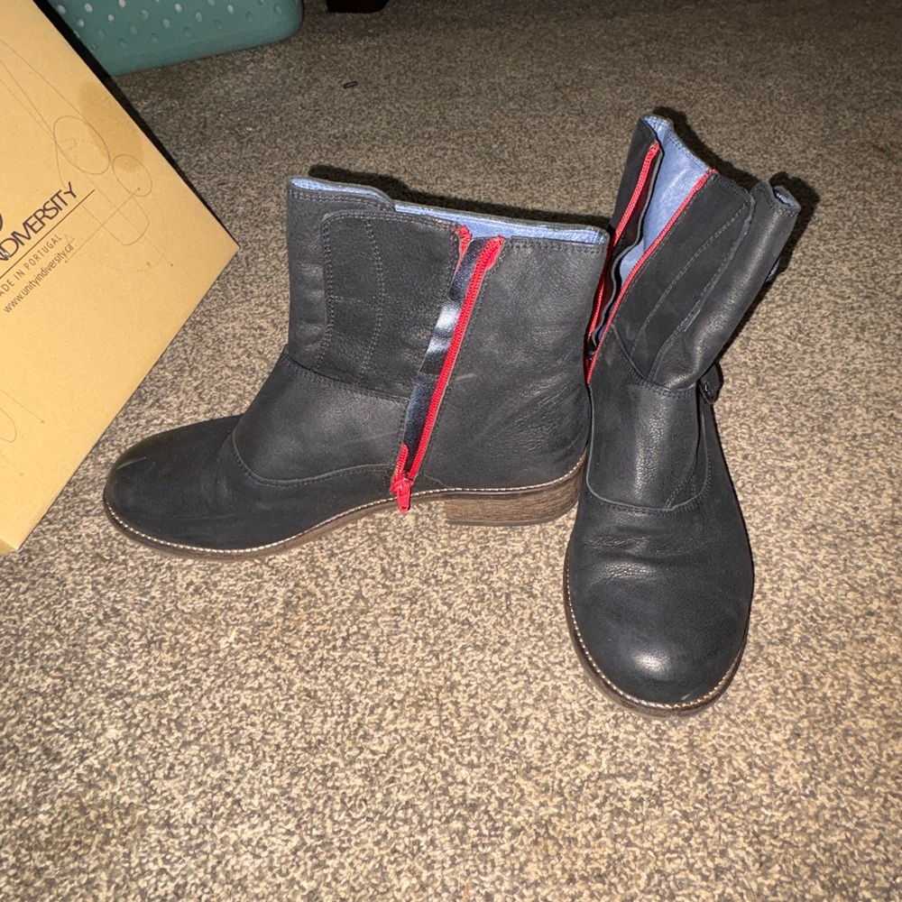 Unity in Diversity Black Leather Ankle Boots